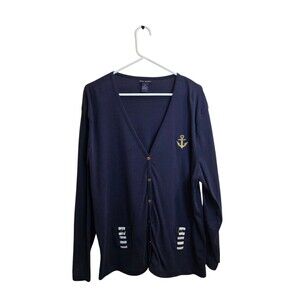 SML Sport Nautical Theme Embroidered Button Front Long Sleeve Cardigan XXL